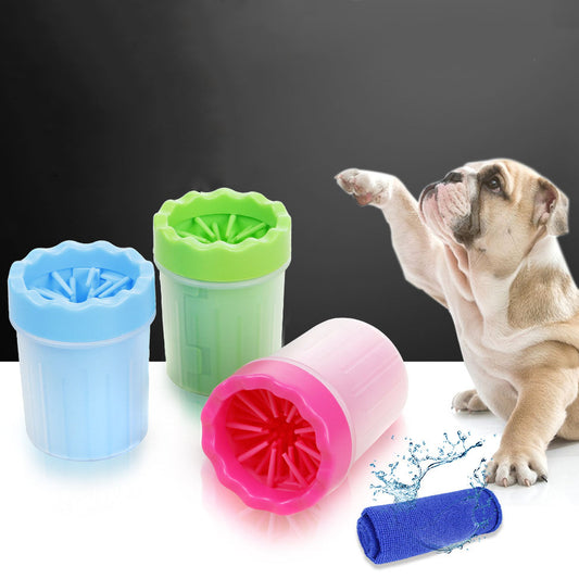 2 in 1 Silicone Dog Paw Cleaner Cup with Towel